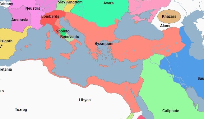 Византийская империя в 641 году. Источник - geocron