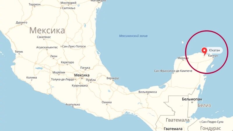Полуостров Юкатан на карте