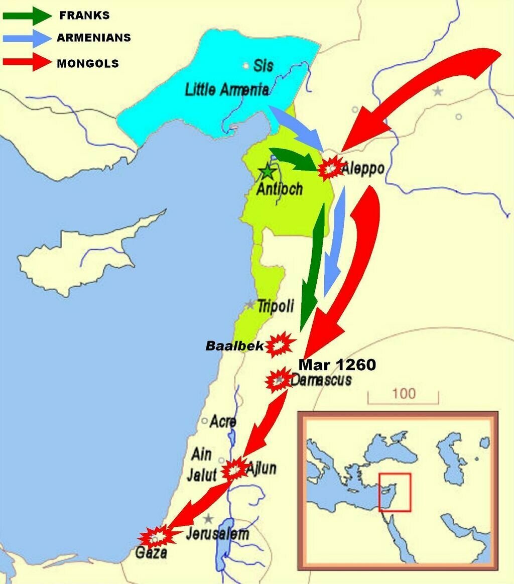 карта могольского похода в Сирию и Палестину