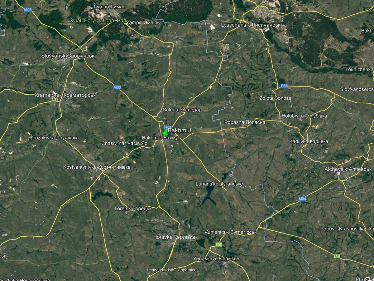 Карта бахмута со спутника в реальном времени