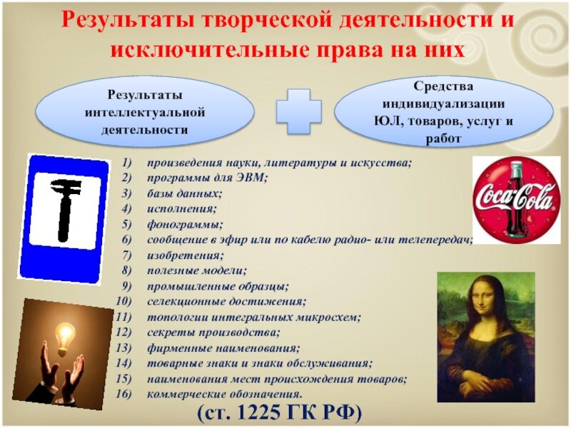 Результаты творческой деятельности. Результаты творческой деятельности в гражданском праве. Объект творчества гражданского права. Деятельность как объект гражданских прав