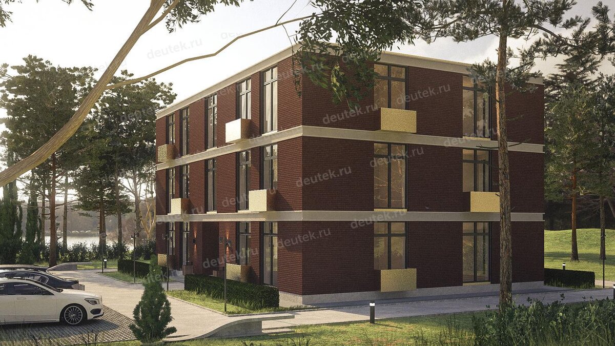 Проект трехэтажного многоквартирного дома с балконом - L-8