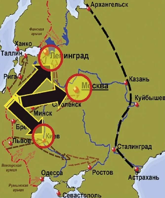 Три основных направления нацистско-фашистского вторжения ... 