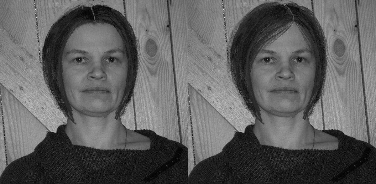 Первый без челки и прикорневого объема, второй с челкой и прикорневым объемом.