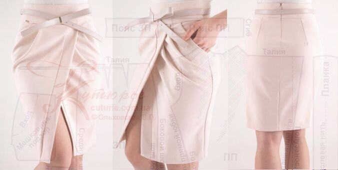 Сшитая по выкройке юбка с запахом кроя тюльпан