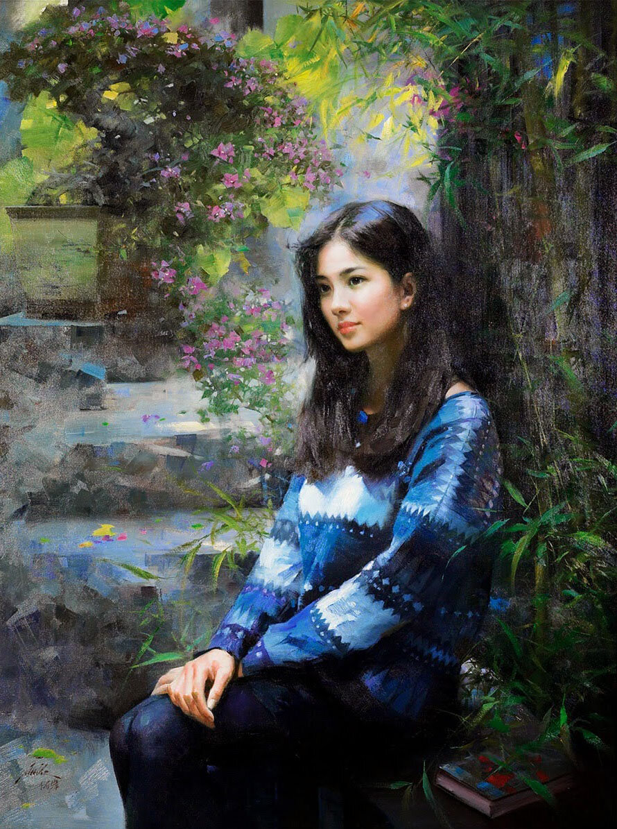 ан хи (an he) — художник реалист. девушка на фоне самолета. бабе ане 100 лет. китайский художник ан хи. деловая девушка.