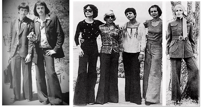 Современные брюки клеш молодежи 70-х. Фото из интернета.