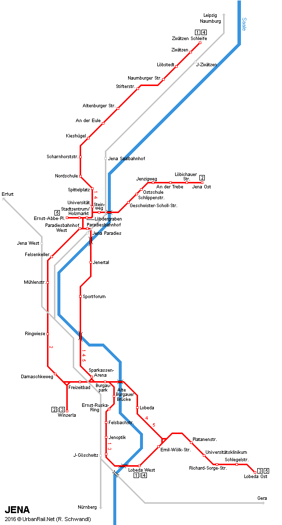 Схема трамвайных линий с сайта urbanrail.net