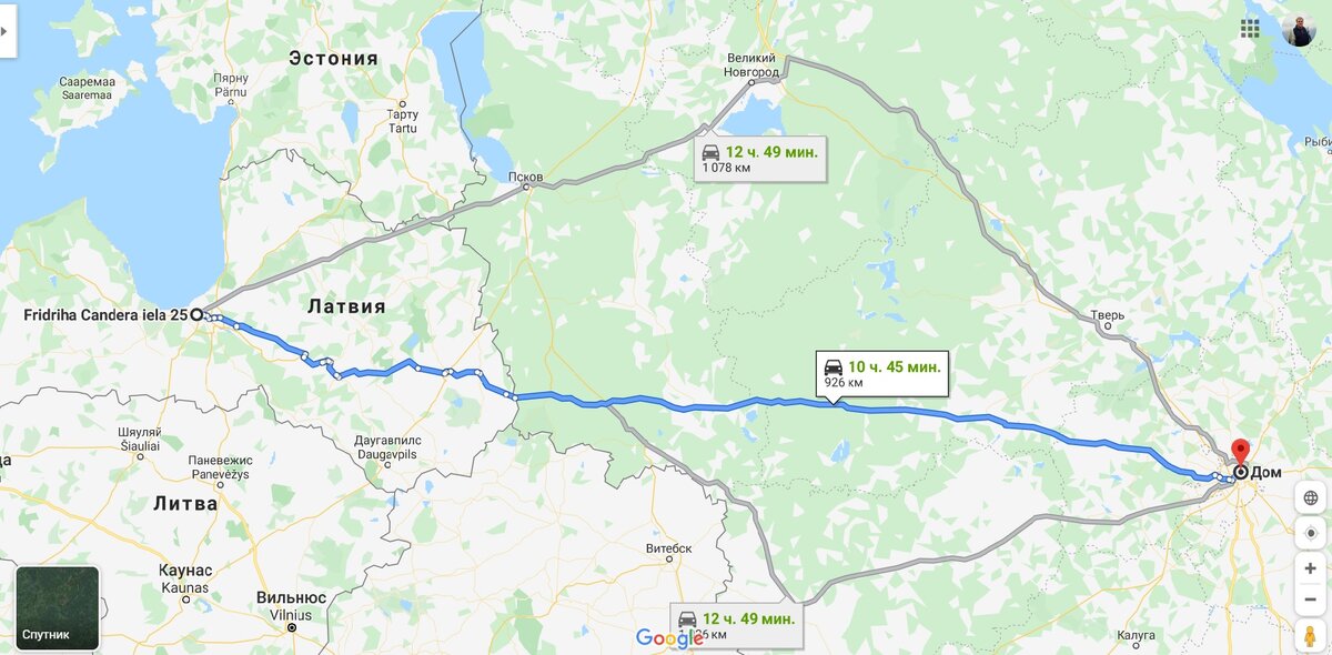 Самый короткий путь 926 км практически по прямой.