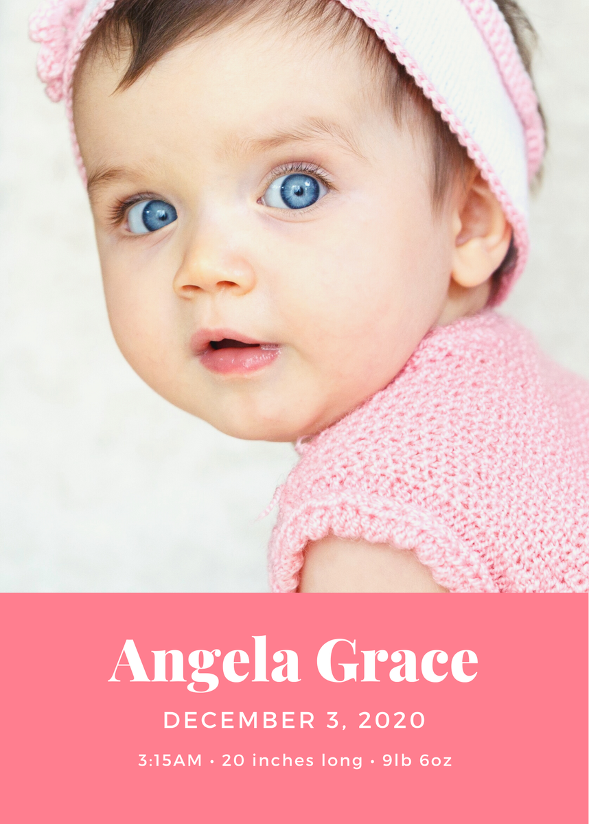 Пример открытки на рождение дочери. Источник фото: приложение Canva