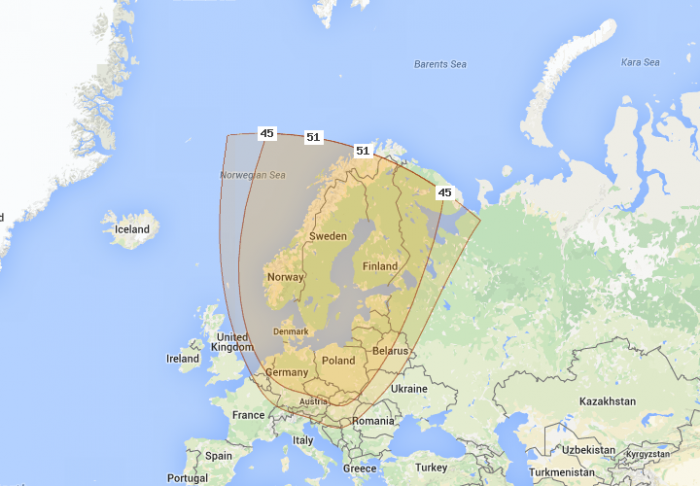 Большая часть России и Украины оказалась вне зоны приёма сигнала «LRT Lituanica».