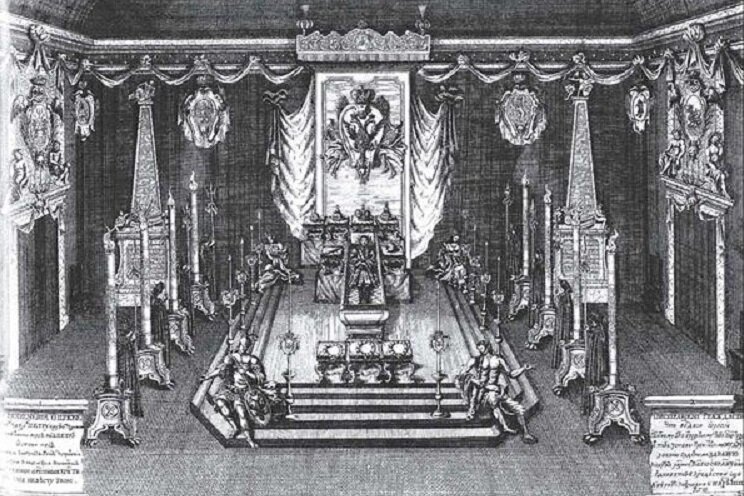 Вид Печальной салы. Гравюра А. И. Ростовцева по рисунку М. Г. Земцова, 1725 г. Фоторепродукция из  открытых источников.