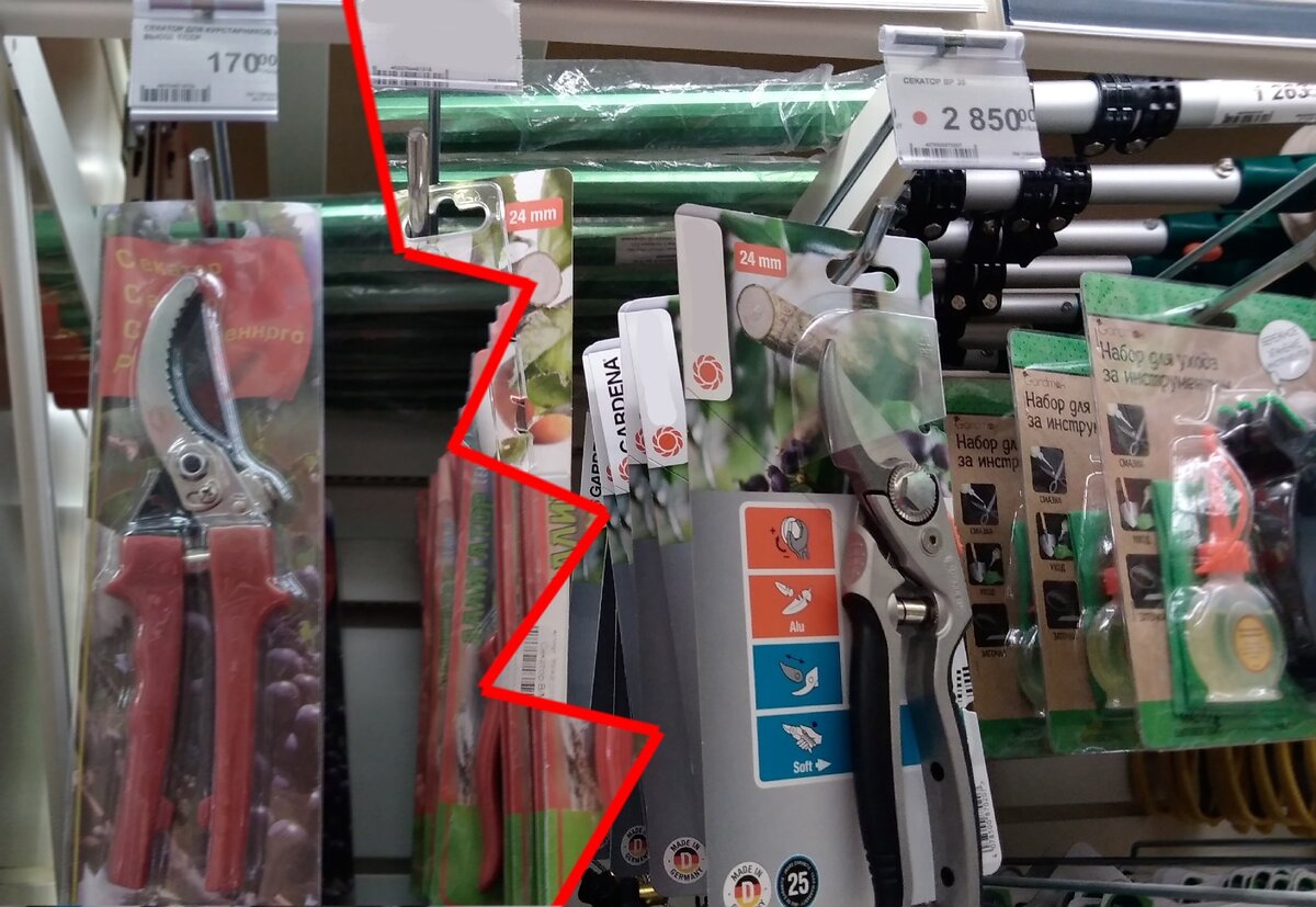 Секатор за 170 рублей и за 2850.