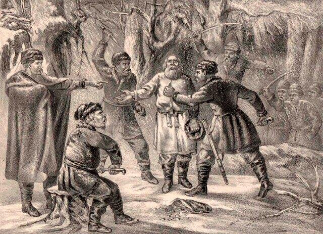 Подвиг Ивана Сусанина. Рисунок неизвестного художника XVIII века.