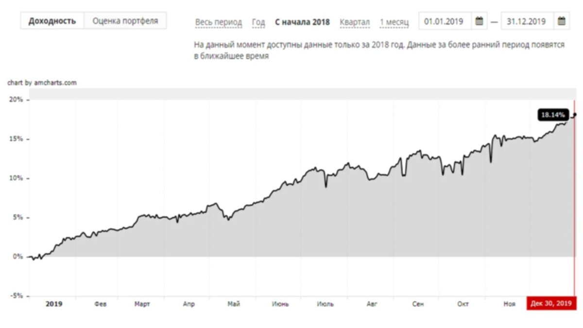 Доходность портфеля в 2019 году. Сведения из личного кабинета моего брокера.