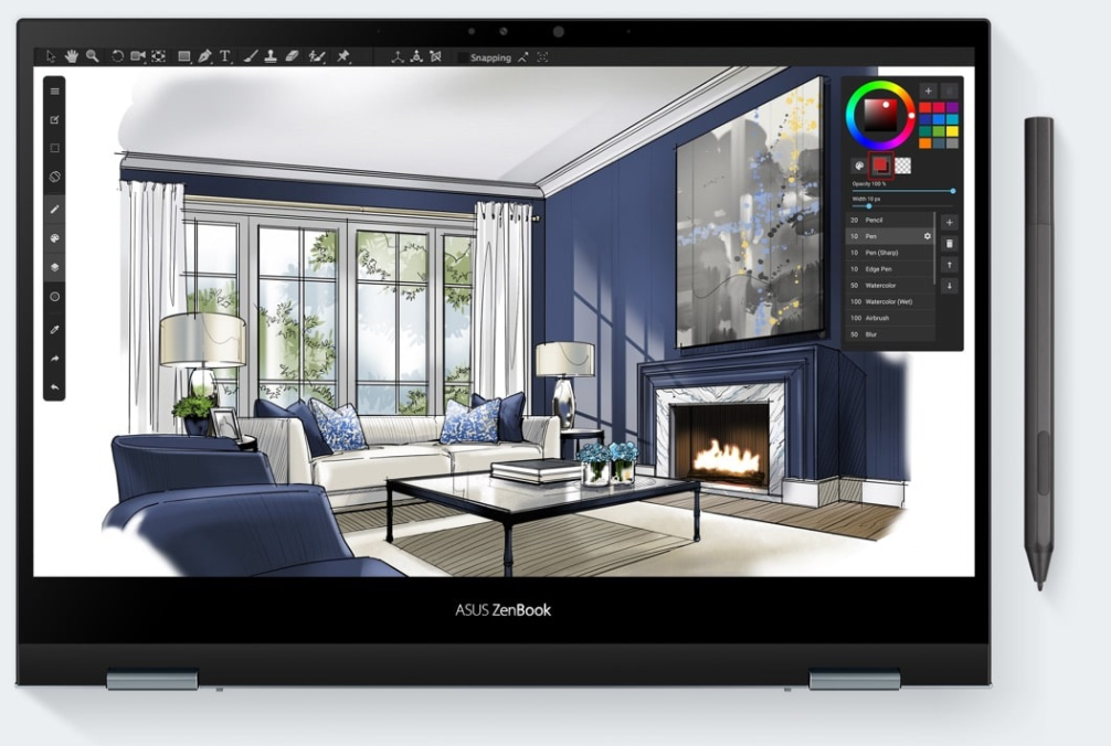 Экран Zenbook Flip 13 OLED поддерживает стилус, который можно купить в комплект к ноутбуку. С ним удобно рисовать в графических редакторах, это оценят художники, фотографы и дизайнеры