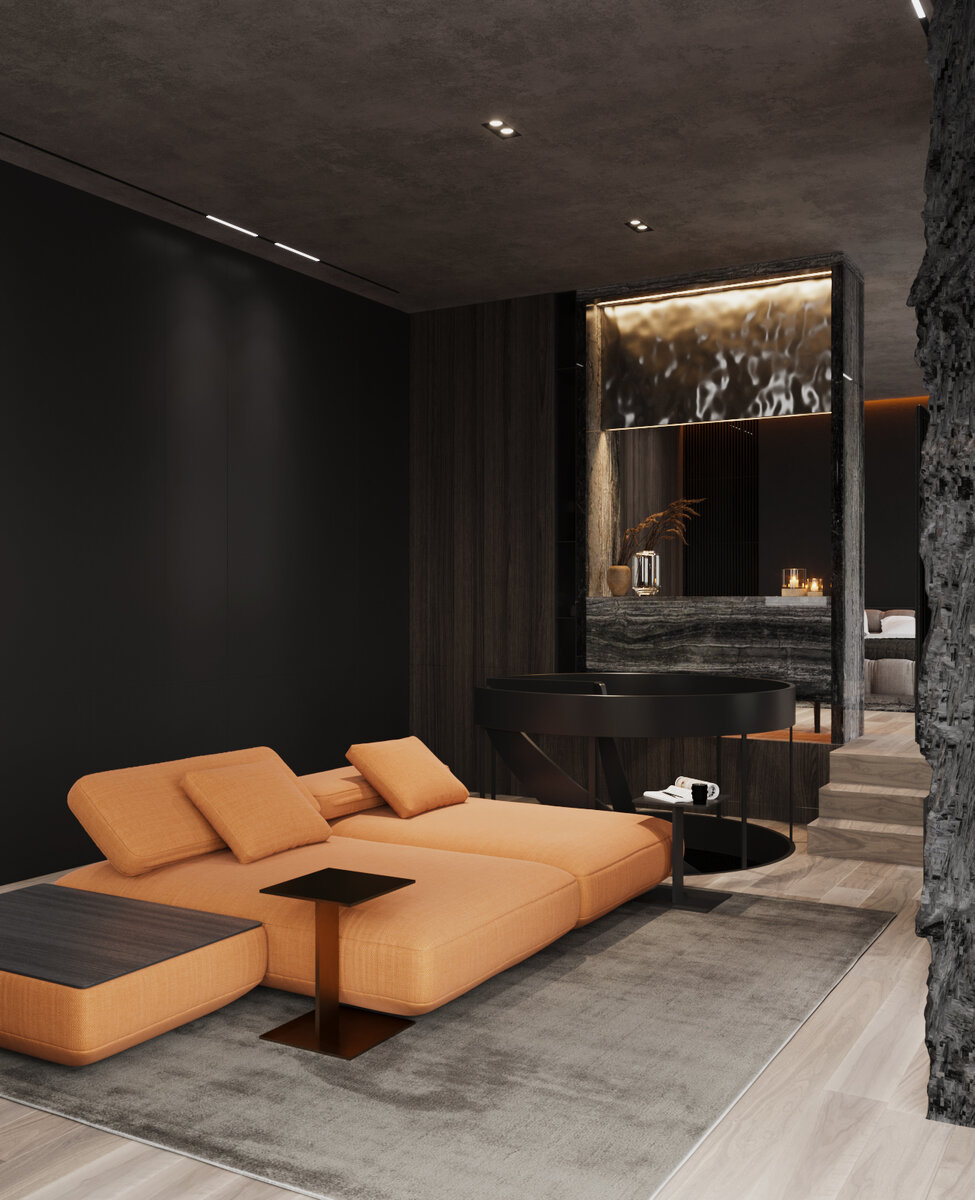 Вид на барную стойку и спальню.