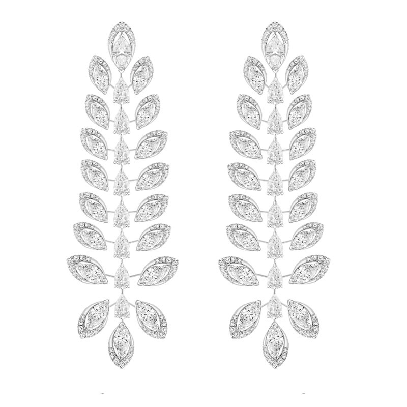 Серьги Messika из белого золота в виде цветов люпина, с бриллиантами огранки груша, маркиз и круглой огранки (7,817 к), коллекция Born To Be Wild