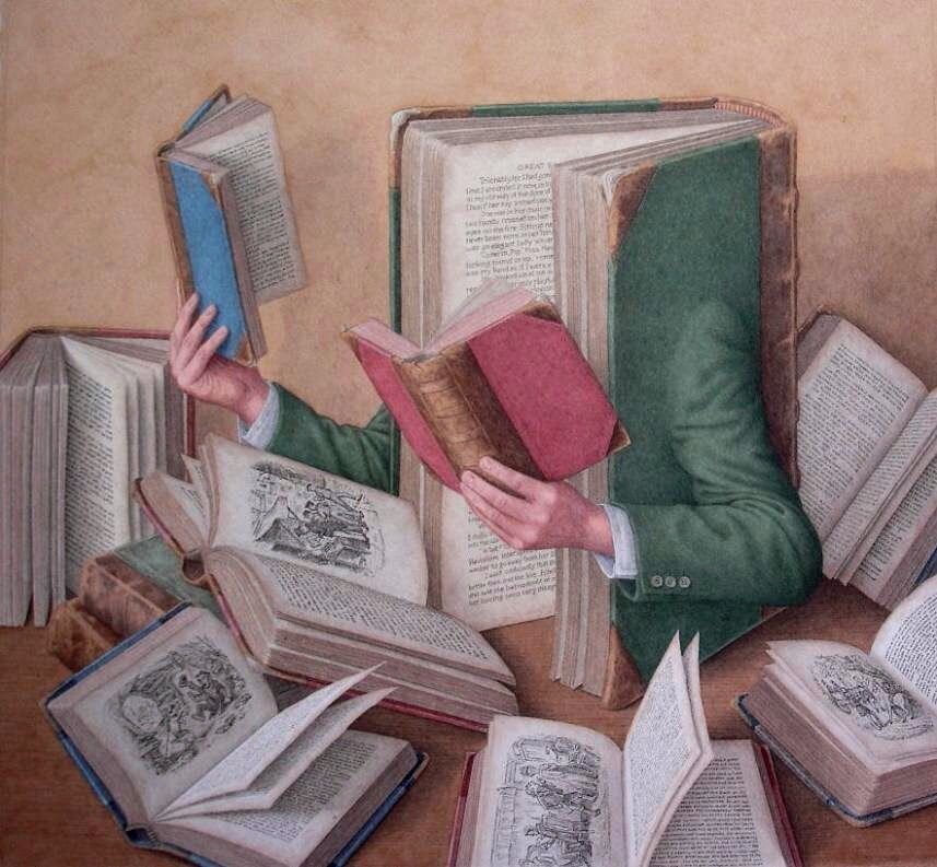 Сегодня статью иллюстрирует книжный сюр художника Джонатана Уолстенхолма 
