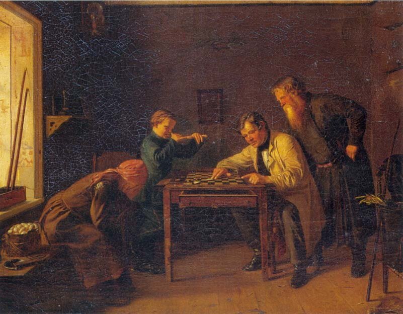 "Игра в шашки", Я.С. Башилов, 1865.