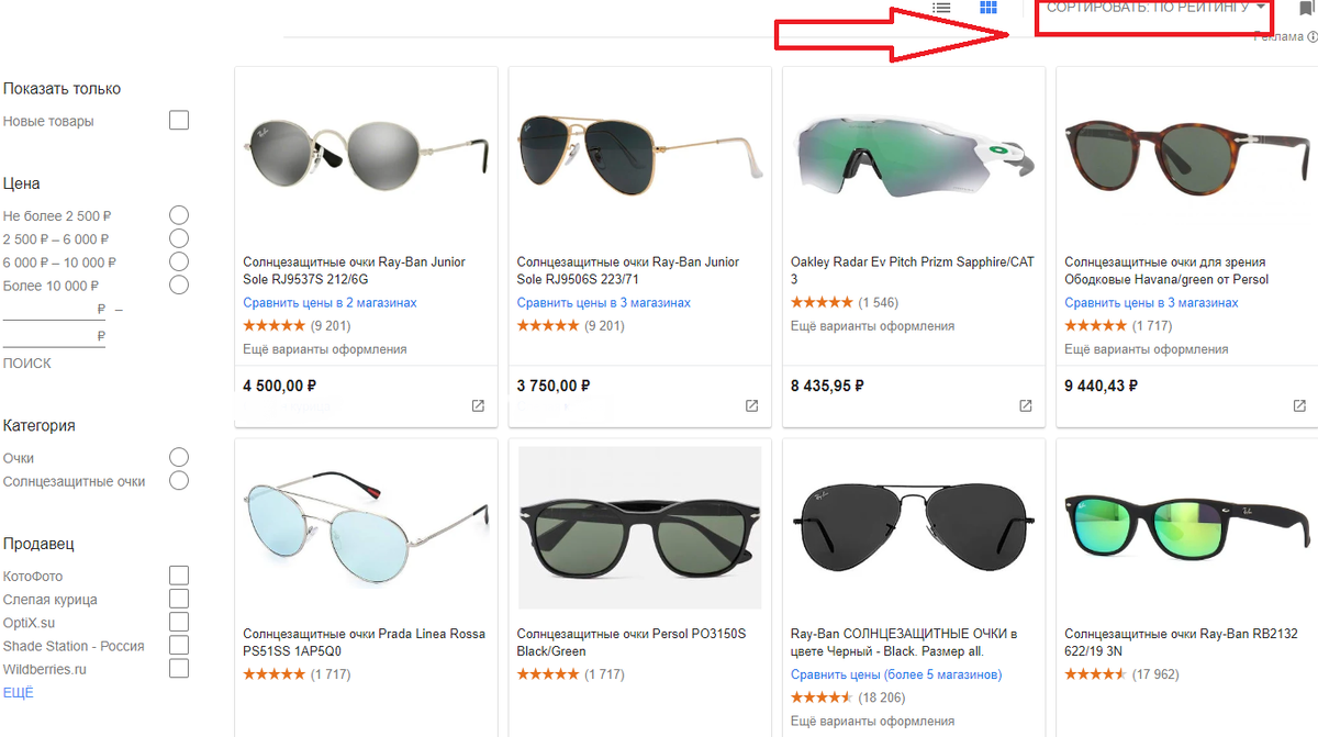 Мы просто открыли самую первую страницу в магазине в Google и определили среднюю стоимость очков отсортировав по рейтингу. На картинке прекрасно видно, что цена на хорошие очки варьируется от 4 до 10 тысяч рублей. Сколько стоят ваши очки?