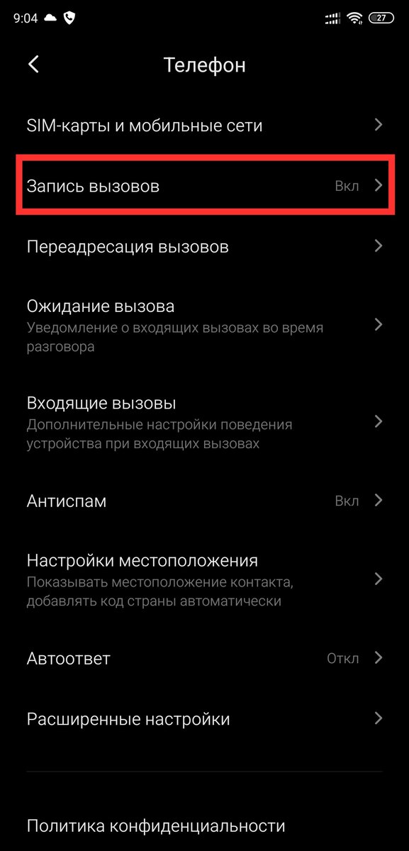 Выбираем "Запись вызовов".