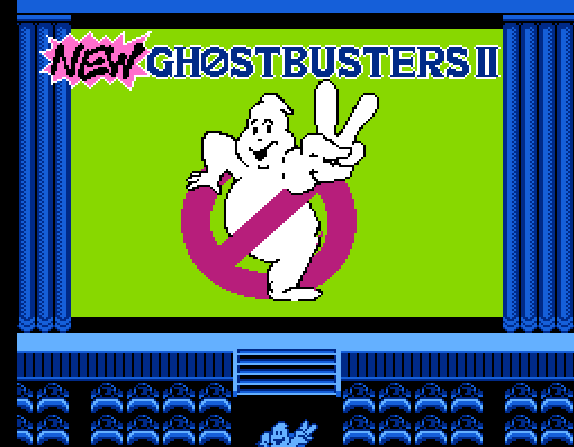 Титульный экран игры «New Ghostbusters II» на NES (Денди)