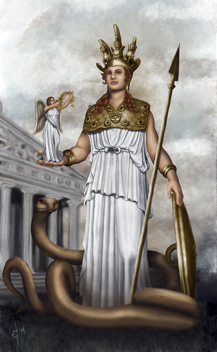 Колонна со статуей богини Афины в Афинах (Column with the statue of the goddess Athena)