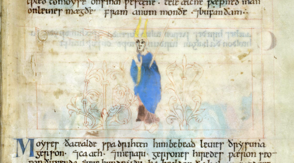 Страница Библии на латыни,на которой изображен Моисей с рогами