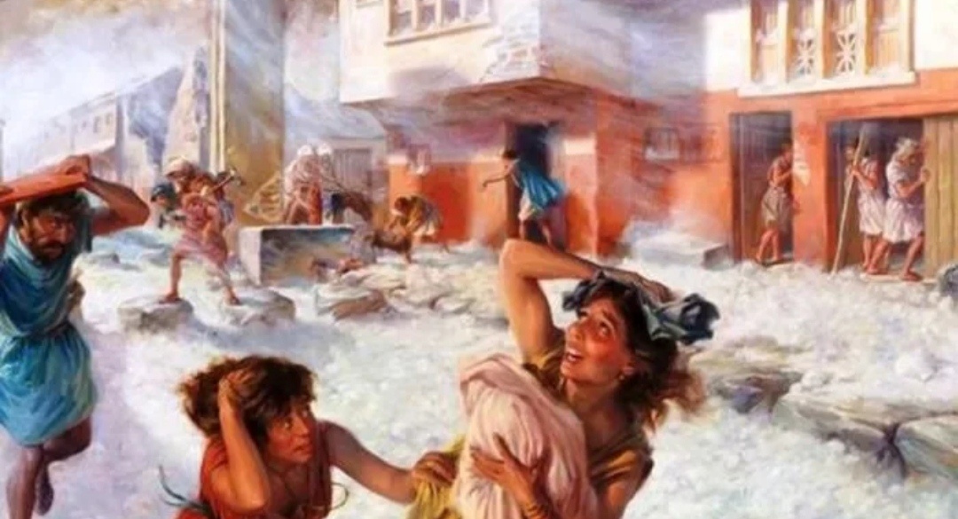 Жители города Помпеи спасаются от извержения вулкана Везувия