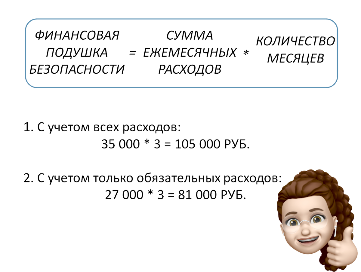 Пример расчета финансовой подушки безопасности на 3 месяца 