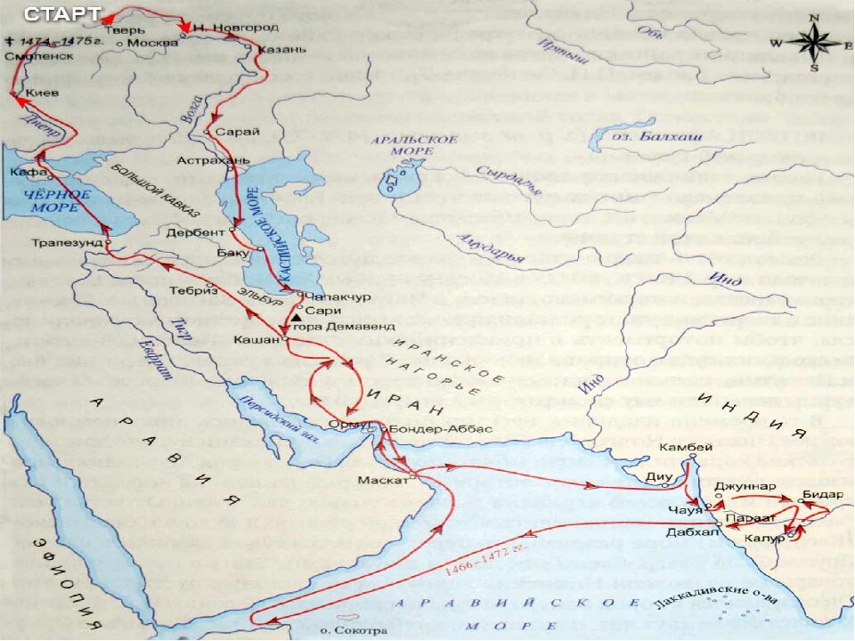 Путь Афанасия Никитина из Твери в Индию и обратно