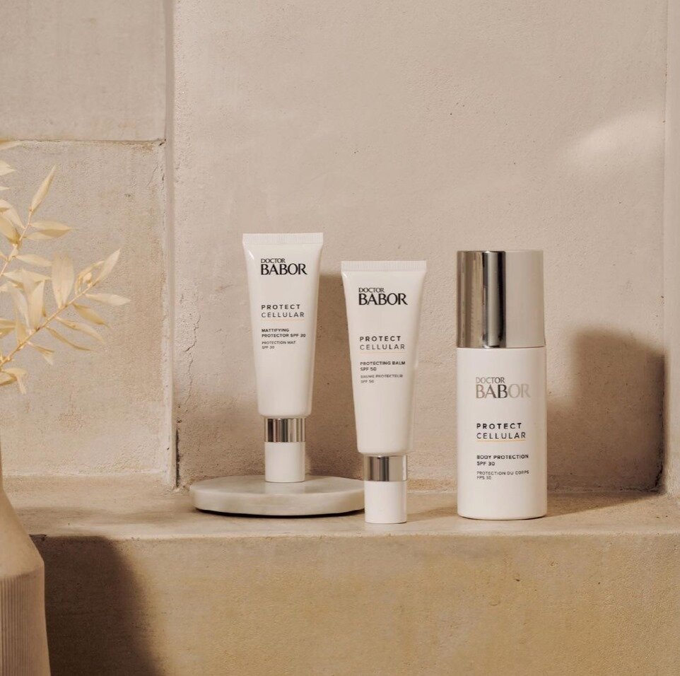 Продукты линии Protect Cellular: Защитный крем с Матирующим Эффектом SPF 30, Защитный Бальзам SPF 50 Protect Cellular, Защитный Крем для Тела SPF 30 Protect Cellular