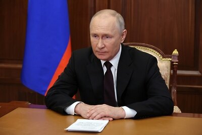    Президент РФ Владимир Путин во время видеообращения к участникам Делового форума БРИКС ©Михаил Климентьев РИА Новости