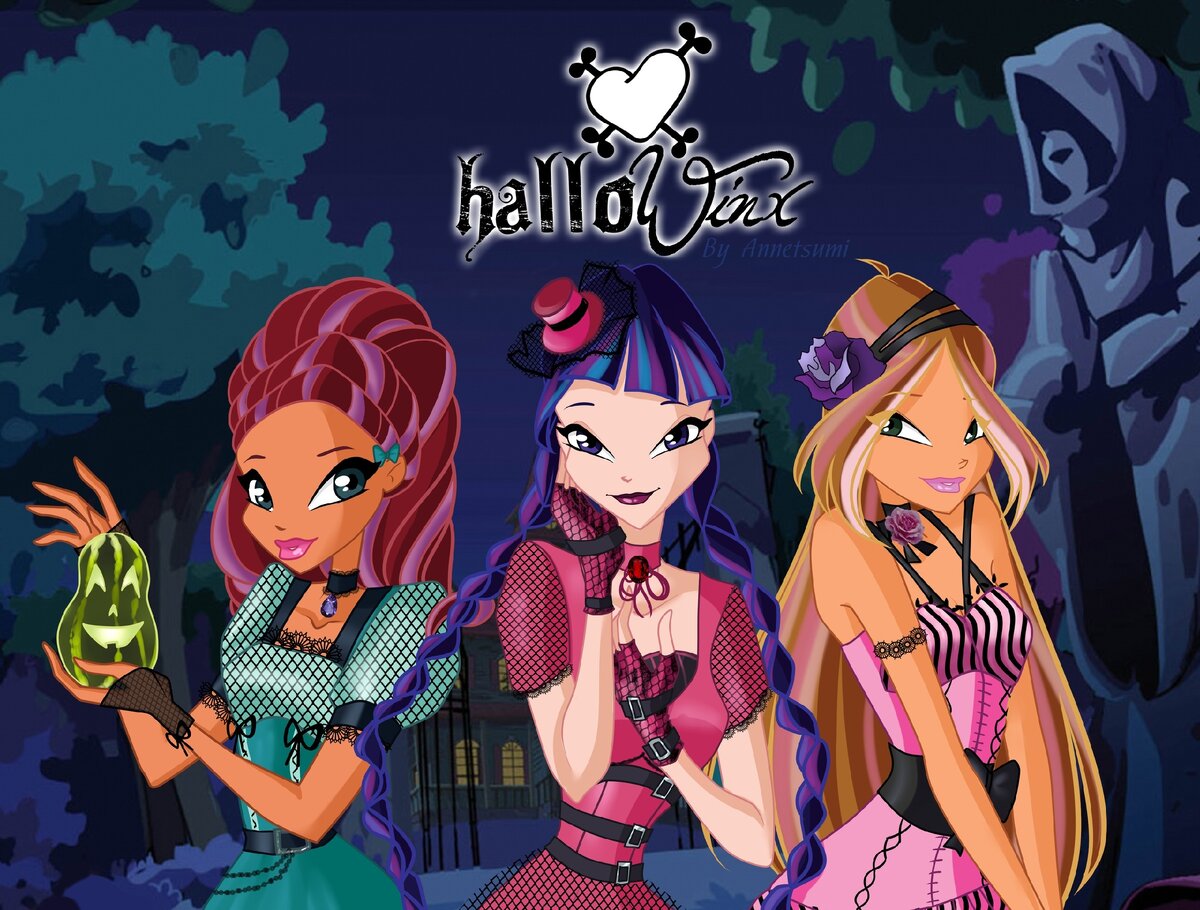 Арт художницы Annetsumi по миру мультсериала Winx Club, посвященный празднику Halloween.