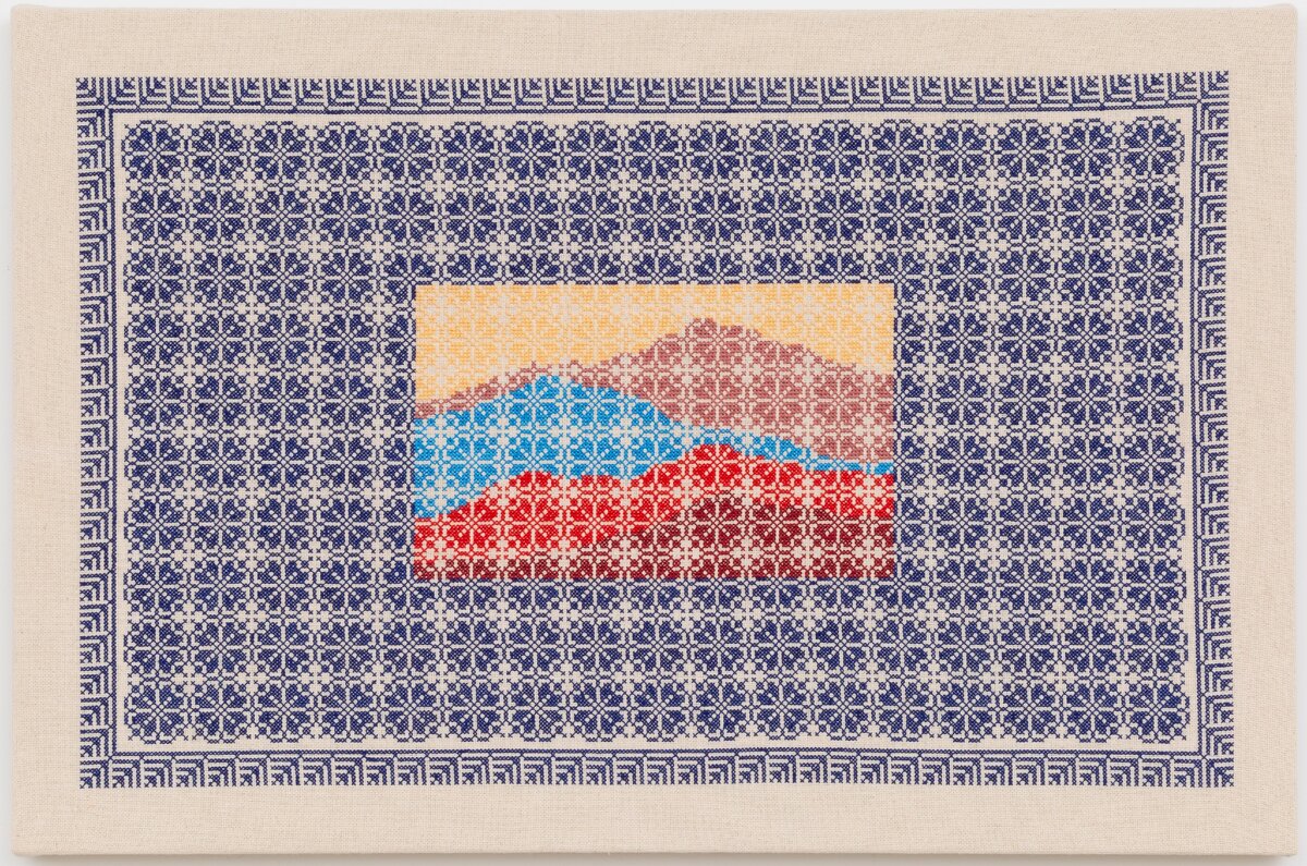 Jordan Nassar, In the yellow lake (2020), холст, вышивка, $16 000, галерея The Third Line.