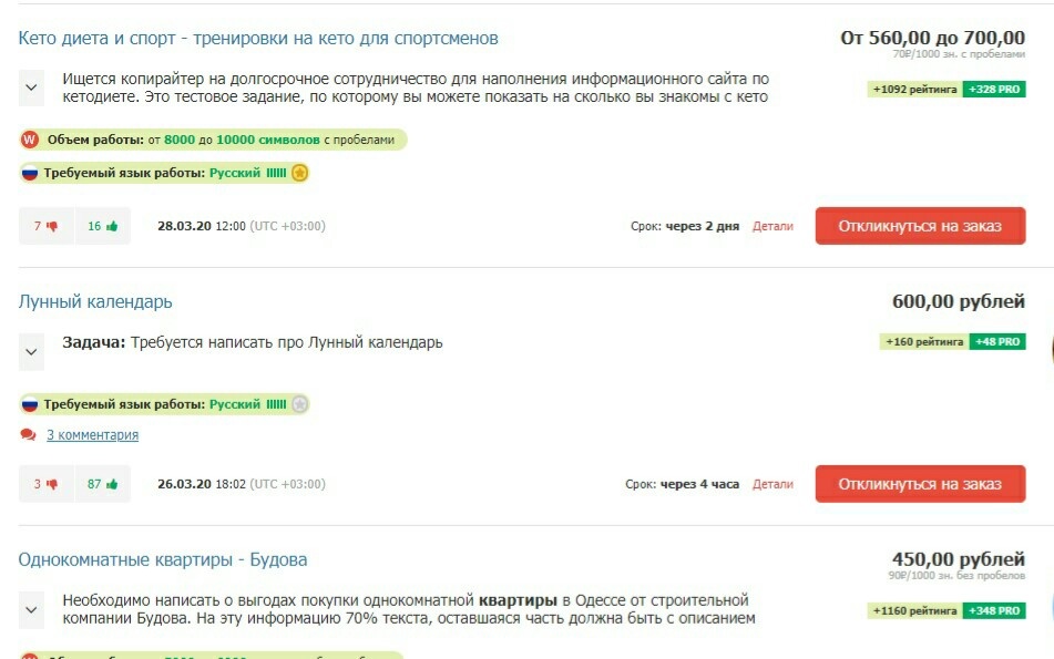 Одни из простых заданий для новичков с биржи TEXT
