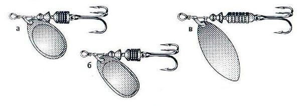 Рис.1. Блесны MEPPS № 2: а) Aglia, б) Comet, в) Aglia long.