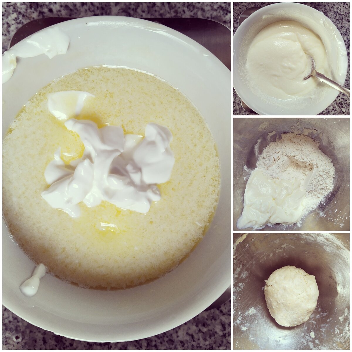 Масло смешать со сметаной. Добавить в муку с разрыхлителем. Замешать тесто и оставить в холодильнике на пол часа