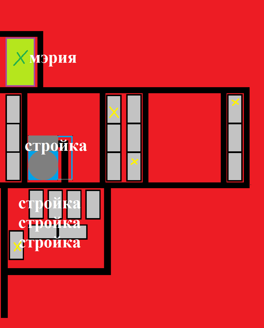 Зеленая метка - местоположение Ромы. Желтая метка - местоположение бойцов отряда Бета.