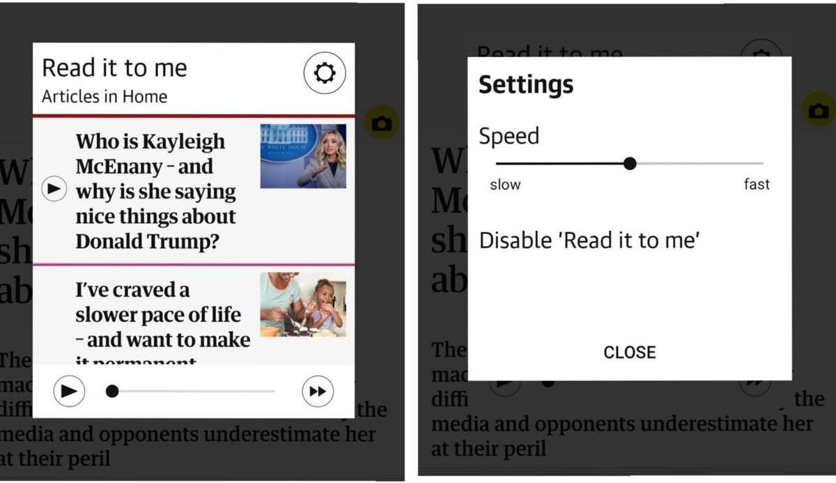 Если нажать на значок динамика, появится окошко, вверху шестрёнка. Нажимаем на нее - появится возможность регулировать скорость речи диктора. 