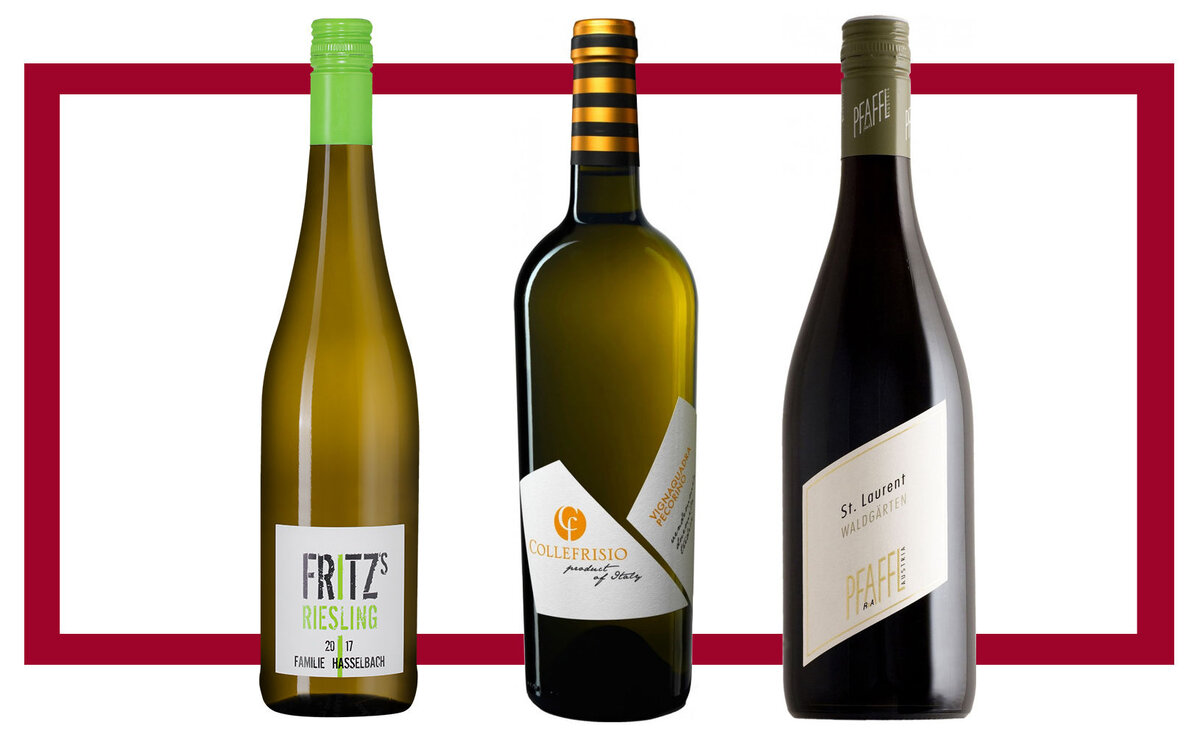 Слева направо: Gunderloch Fritz's Riesling; Collefrisio Pecorino Vignaquadra; Weingut R&A Pfaffl St. Laurent Wald