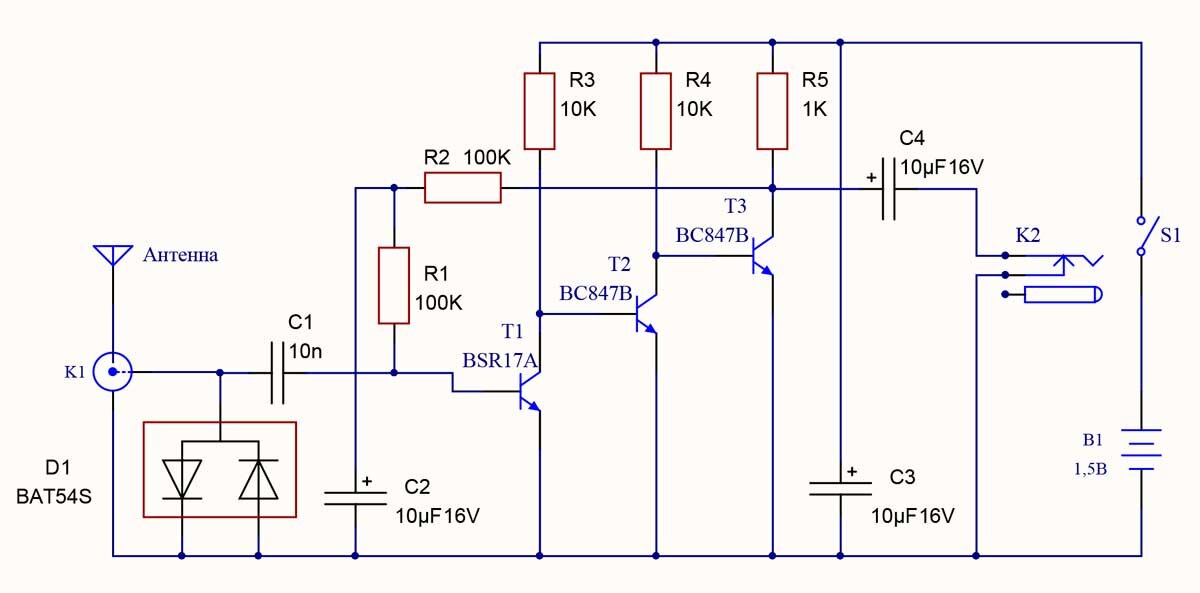Схема детектора для обнаружении помех "электросмога"