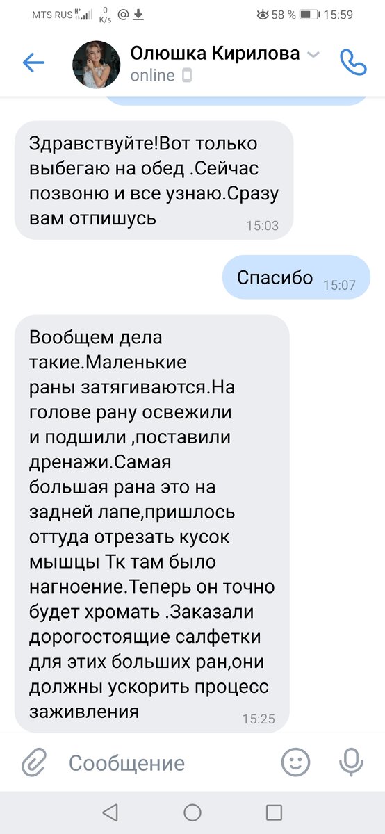 Скрин личной переписки