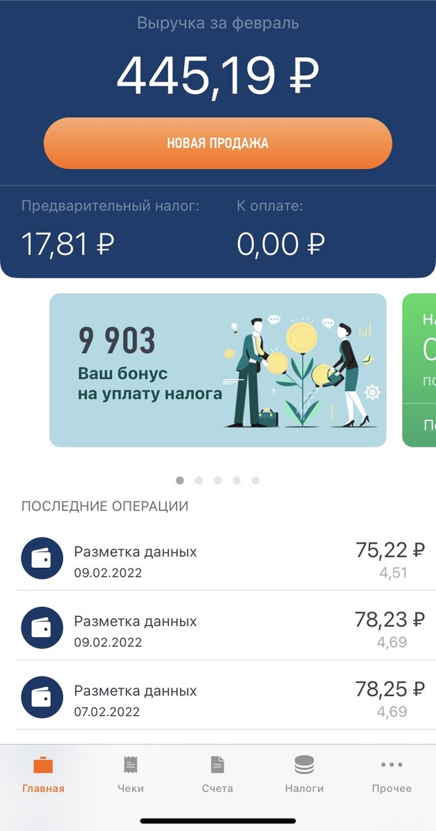 Вот мой заработок с Толоки отражается в приложении налоговой для самозанятых