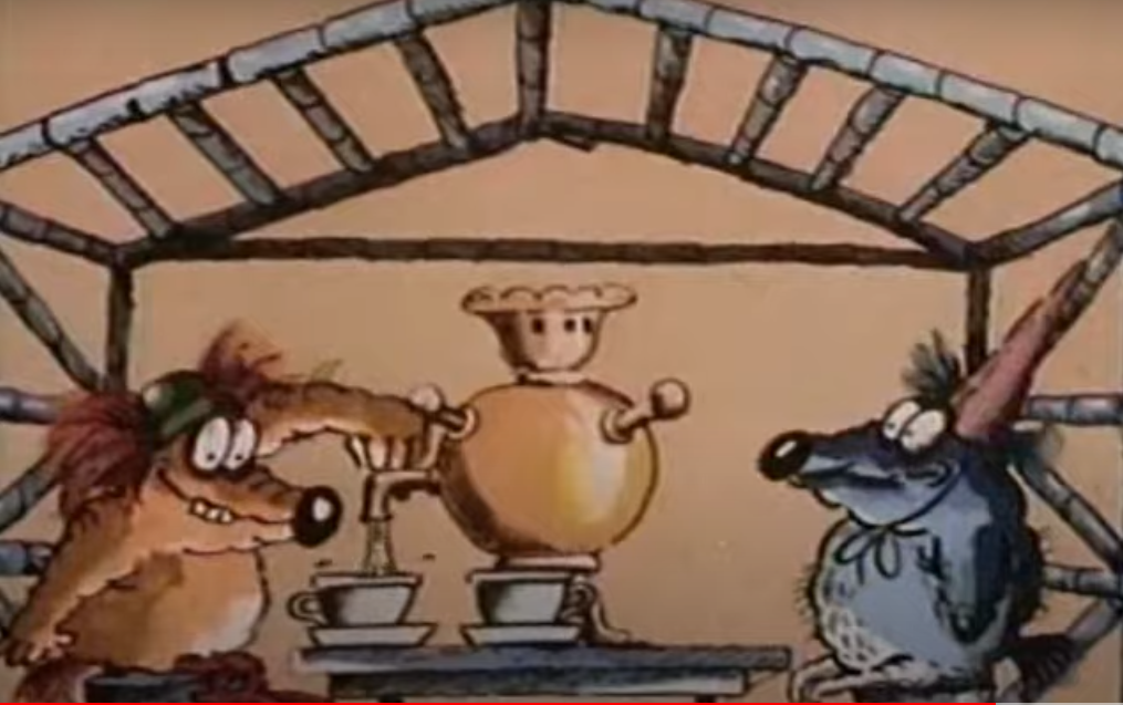 В конце мультика чудаки пьют чай из самовара. И самое интересное — где!