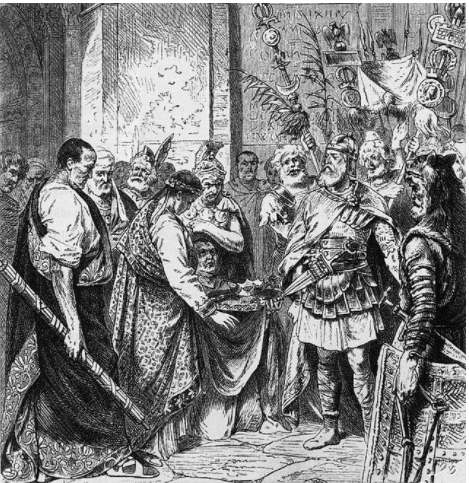 Ромул Августул уступает римскую корону германскому лидеру Одоакру