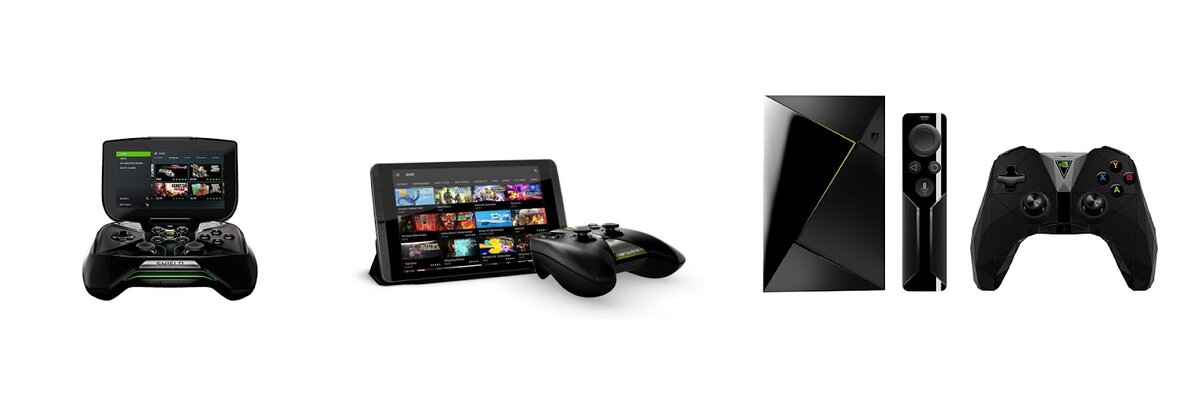 
Эволюция серии. Слева направо: SHIELD Portable, SHIELD Tablet и SHIELD TV