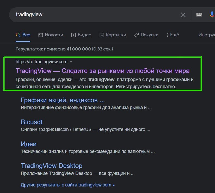 набираем в поисковике "TradingView"