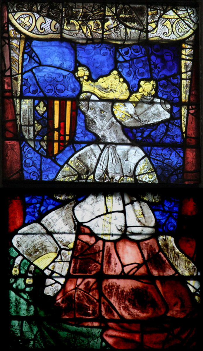Иоланда Арагонская. Maître de Barthélemy l'Anglais - File:Le_Mans_-_Cathedrale_St_Julien_Rose.jpg 